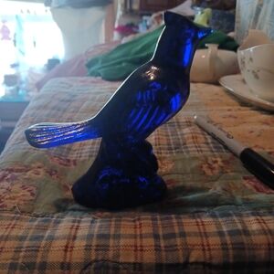 Blue Glass Bird Figurine Vintage Mosser Colbalt Blue Cardinal Bird,